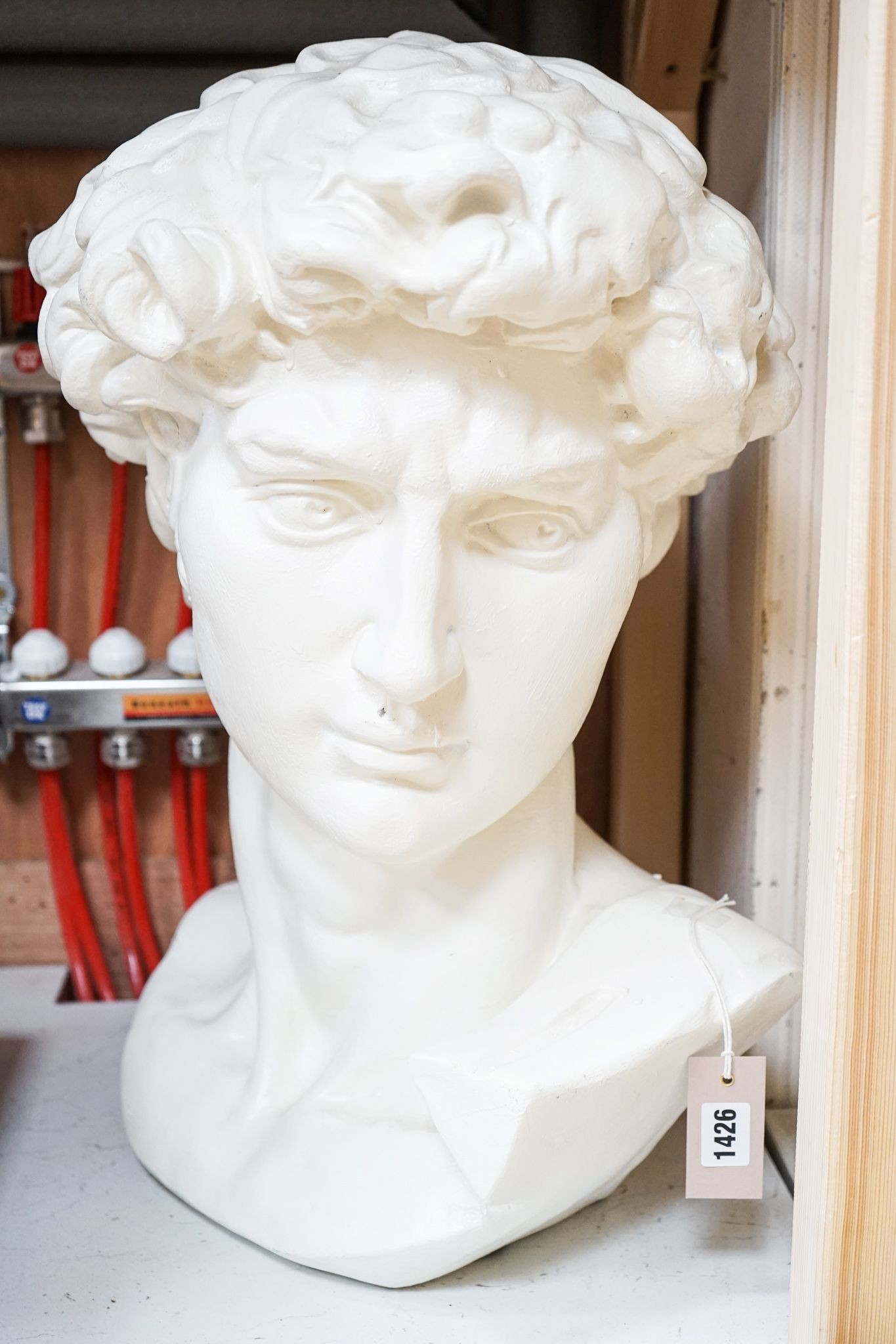 After Michelangelo large white painted composition portrait bust, 'David' 60cm